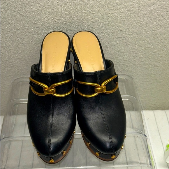 Veronica Beard Giles Block Heel Mule Clogs, Black,Size 8M Bohemian leather Heel - Picture 2 of 12